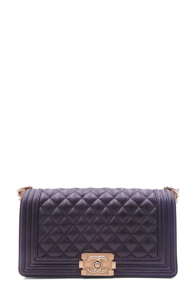 Quilted Caviar Old Medium Boy with Gold Hardware Black - CHANEL