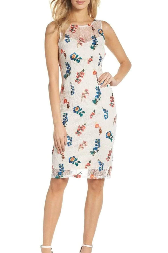 Floral Chantilly Lace Sheath Dress - Adrianna Papell