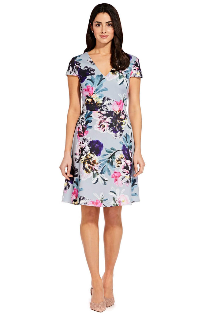 Floral Fit and Flare Dress with Cap Sleeves - Adrianna Papell