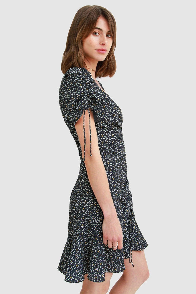 Penny Lane Rouched Mini Dress in Black - Belle & Bloom