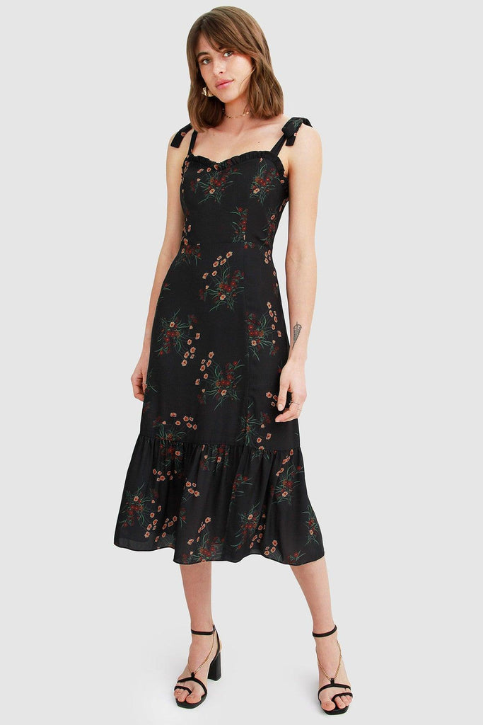 Summer Storm Midi Dress in Black Print - Belle & Bloom