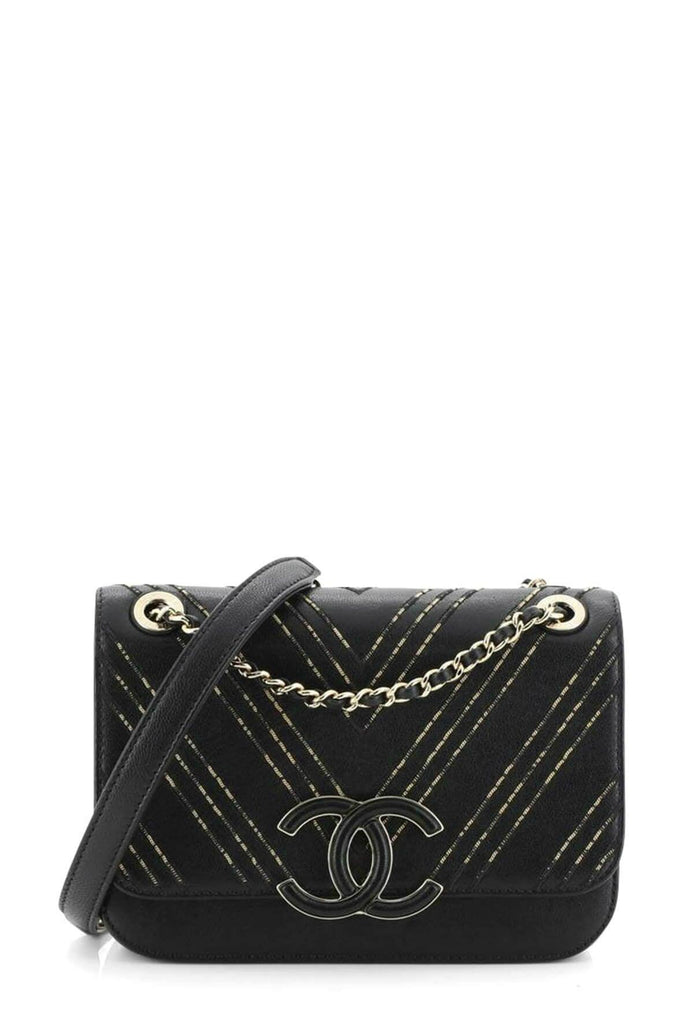 Beaded Chevron Classic Flap Black with Gold Hardware - Chanel