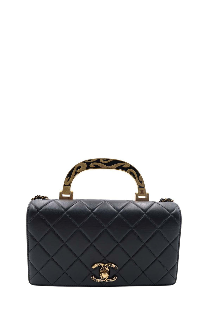 Classic Flap bag with Enamel Top Handle Black - Chanel