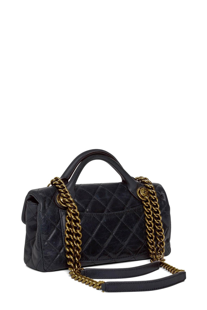 Quilted Glazed Calfskin Castle Rock Flap Bag Black - Chanel