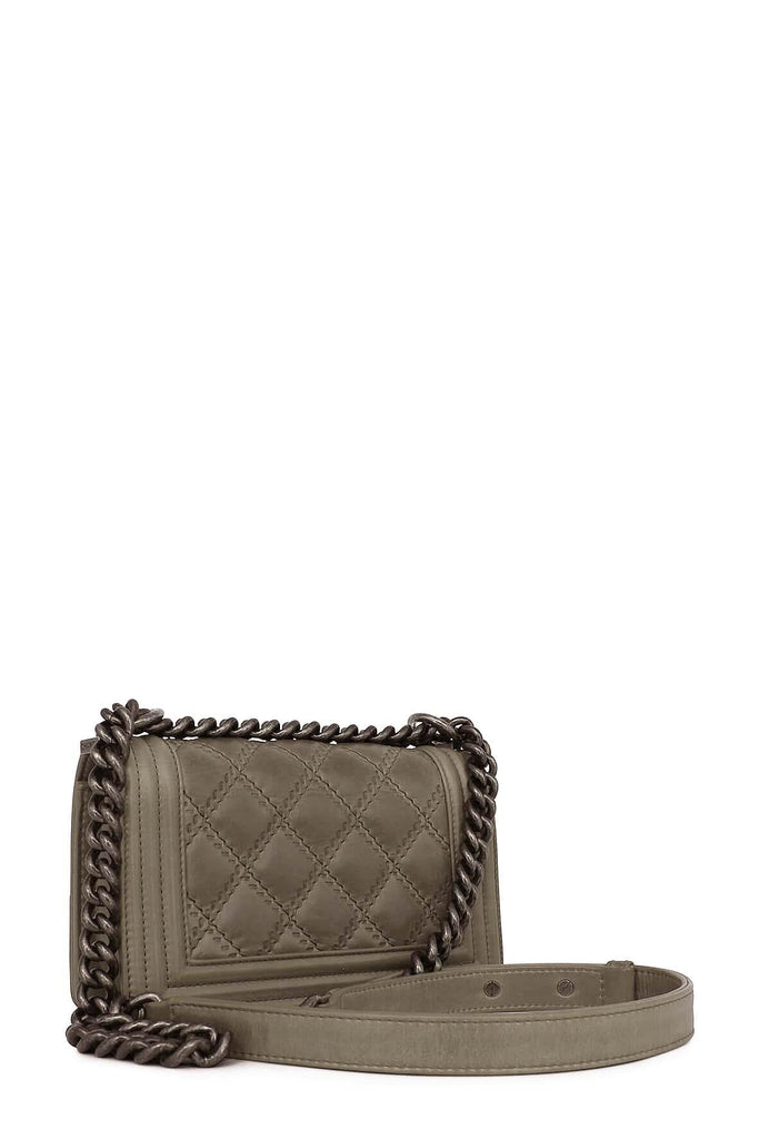 Quilted Calfskin Small Double Stitch Boy Brown in Ruthenium Hardware - Chanel