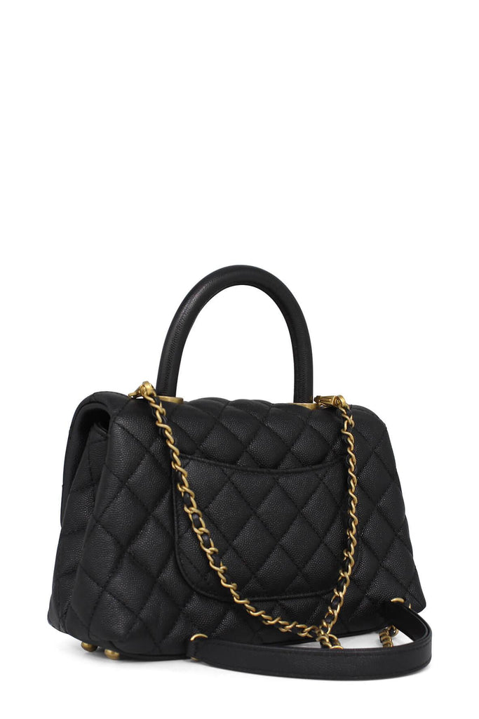 Quilted Caviar Mini Coco Top Handle Black with Gold Hardware - CHANEL