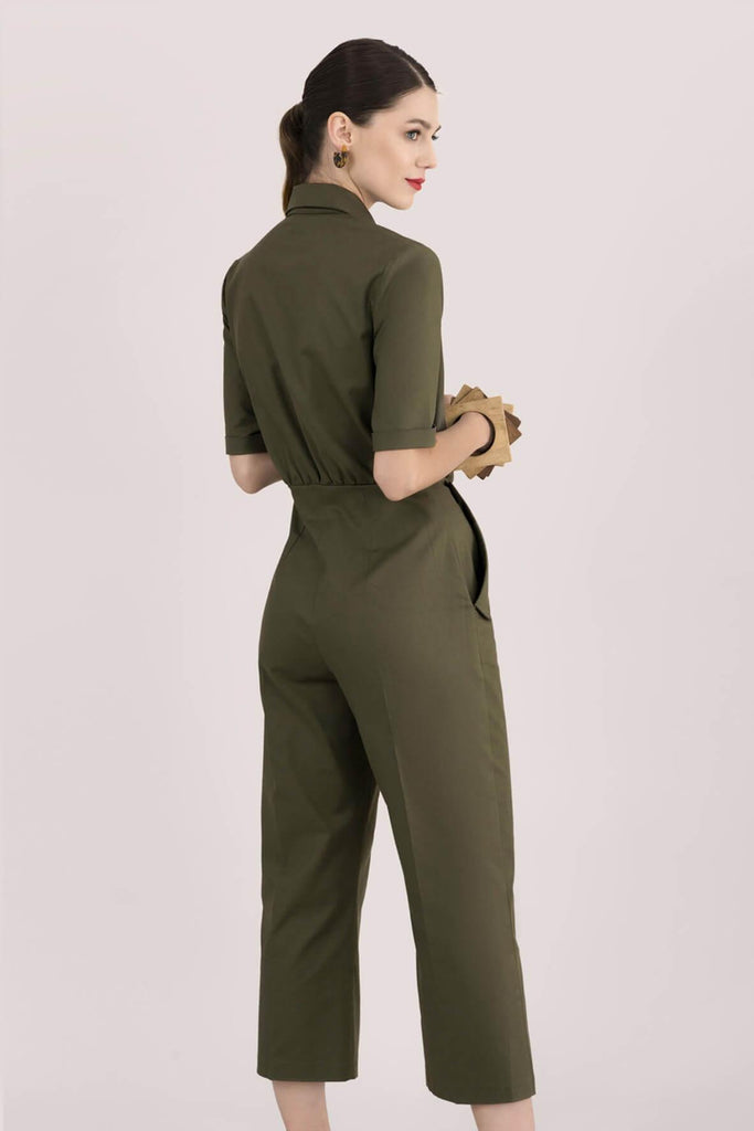 Closet Short Sleeve Boiler Suit in Olive - Closet London