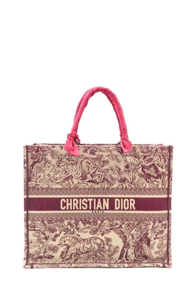Book Tote Toile de Jouy Burgundy with Handle Wraps - DIOR