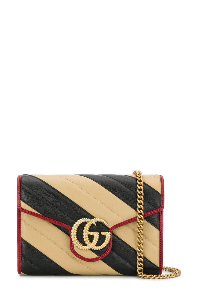 GG Marmont Chain Shoulder Bag Beige Black - GUCCI