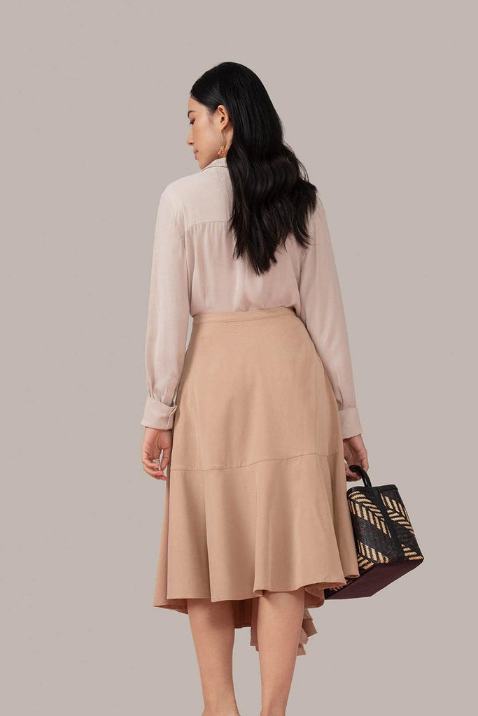 New York Groove Asymmetric Skirt in Light Brown - Minor Miracles