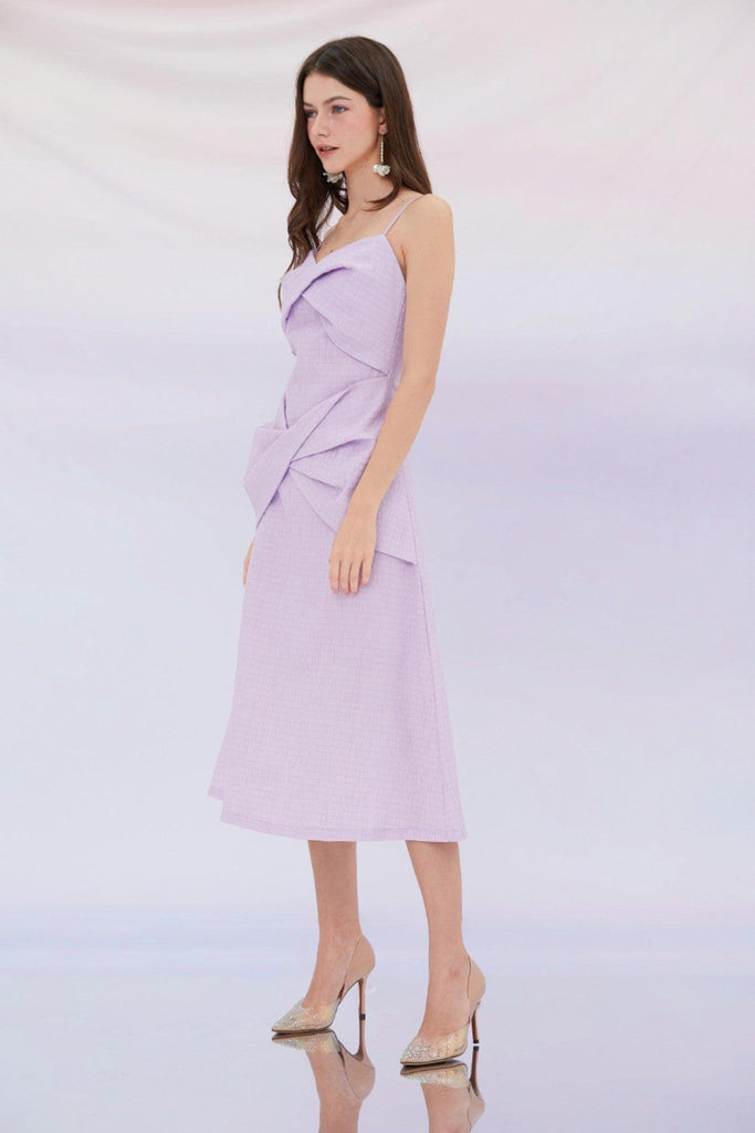 Emilia Bows Detail Straps Midi Dress in Purple - Nimisski
