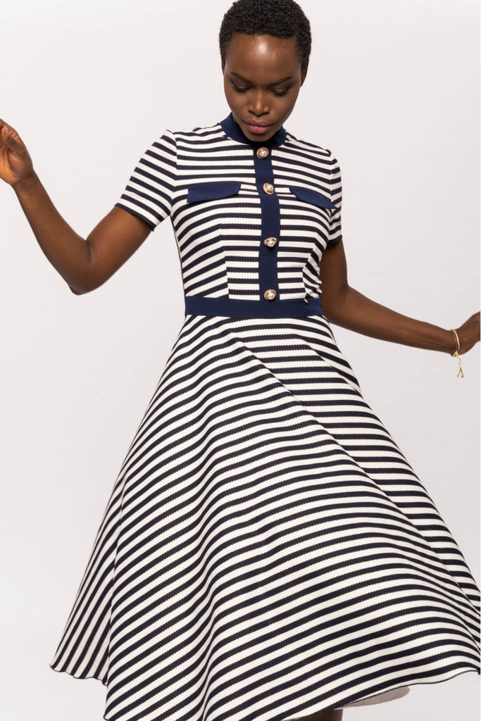 Navy Stripe Cloche Dress - Nissa