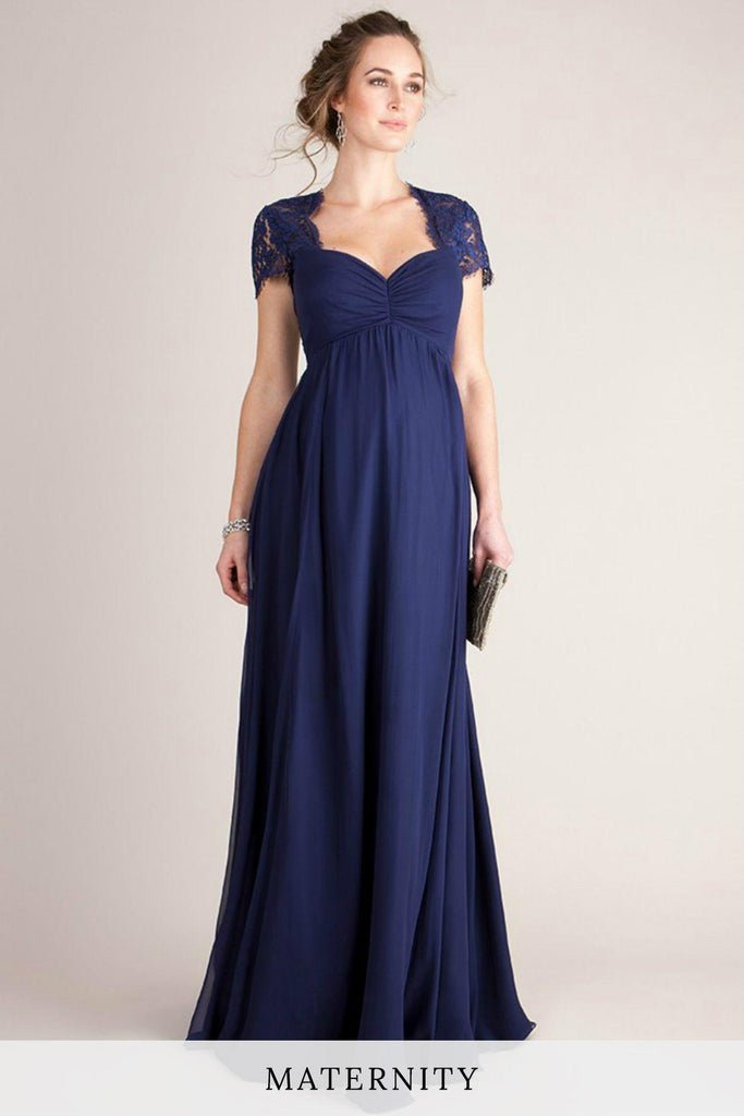 Navy Blue Silk & Lace Maternity Evening Dress - Seraphine