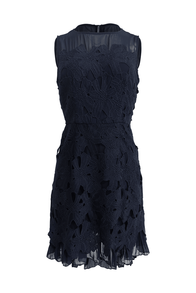 Navy Floral Lace Midi Dress - Adrianna Papell