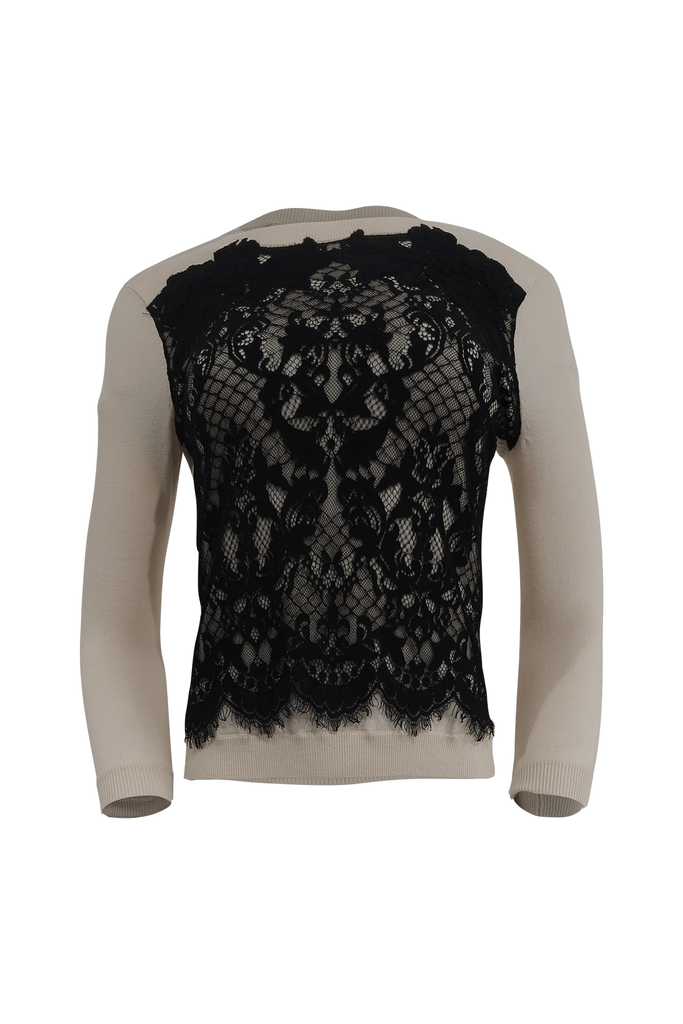 Cream Long Sleeve Shirt With Black Lace - Diane Von Furstenberg