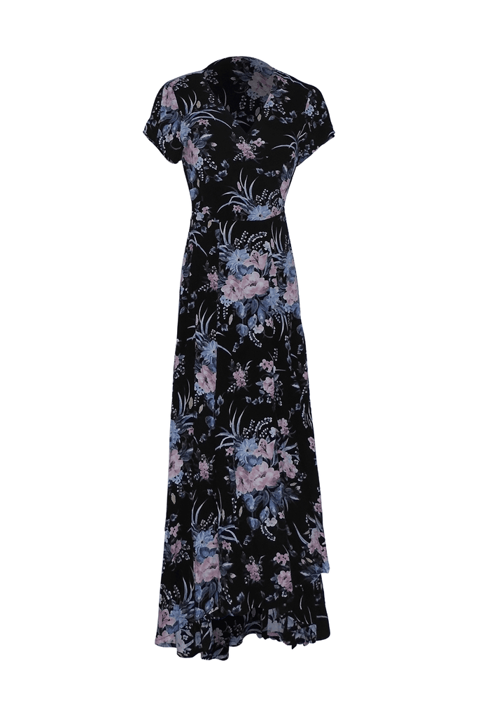 Black Floral Wrap Dress - Auguste