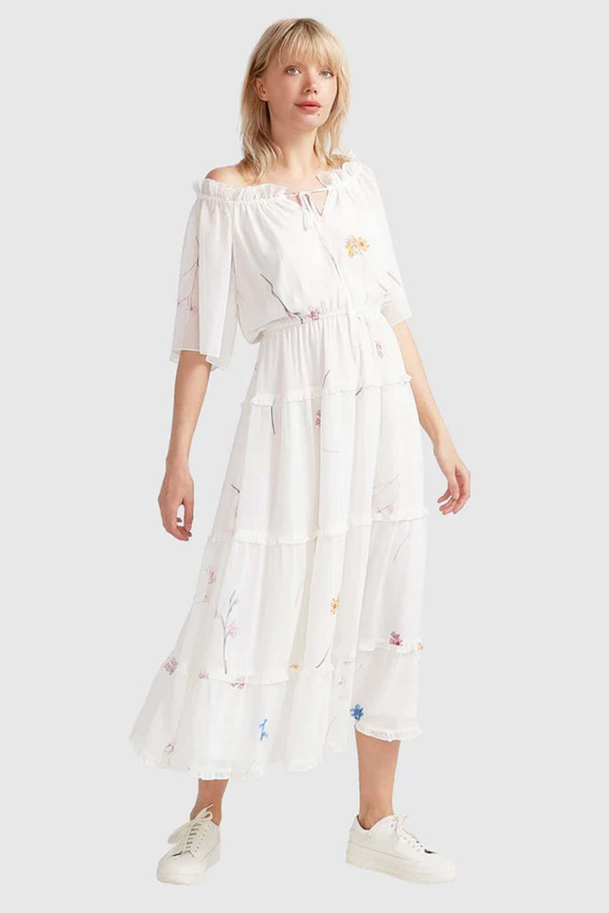 La Femme Tiered Maxi Dress In White - BELLE & BLOOM