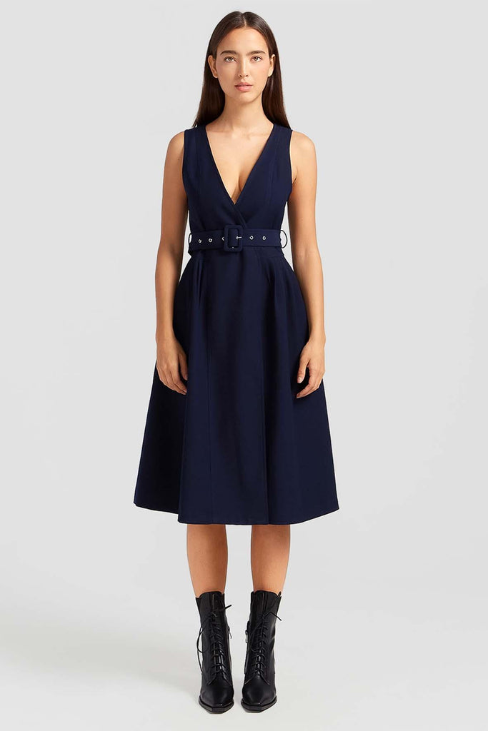 Miss Independence Midi Dress In Navy - BELLE & BLOOM