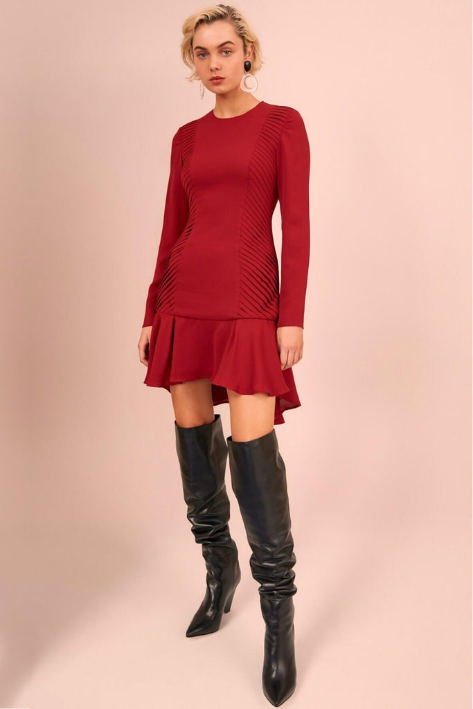 Visceral Long Sleeve Mini Dress Red - C/Meo Collective