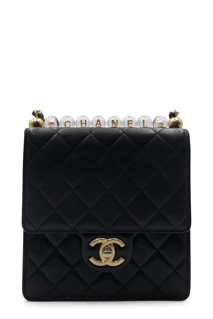 Small Pearl Logo Flap Bag Black - Chanel