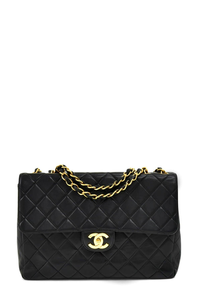 Vintage Quilted Lambskin Jumbo Classic Flap Bag Black with Gold Hardware - CHANEL