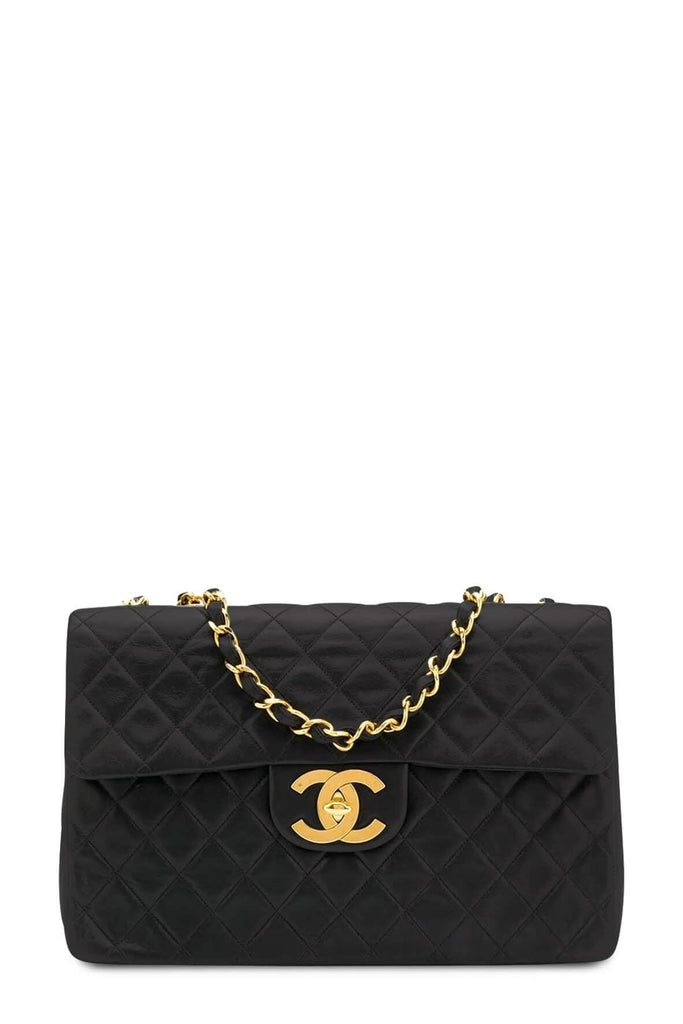Vintage Quilted Lambskin Maxi Classic Flap Bag Black with Gold Hardware - CHANEL