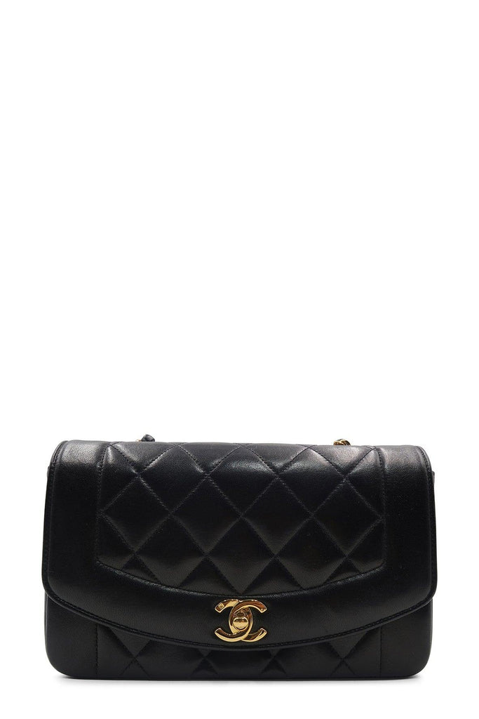 Vintage Quilted Lambskin Small Diana Flap with Gold Hardware Black - CHANEL