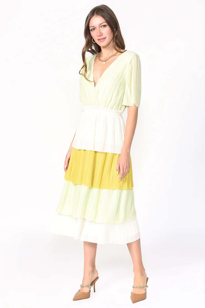 Felicia Tiered Colorblocked Pleated Dress - ADELYN RAE
