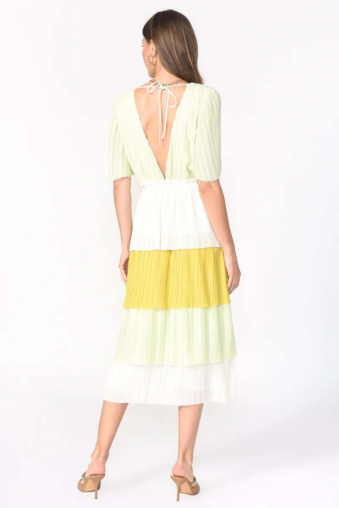 Felicia Tiered Colorblocked Pleated Dress - ADELYN RAE
