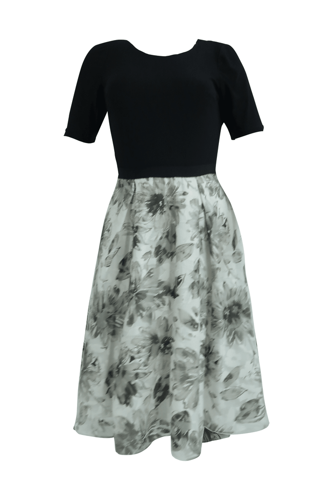 Grey Flower Print Black Dress - Adrianna Papell