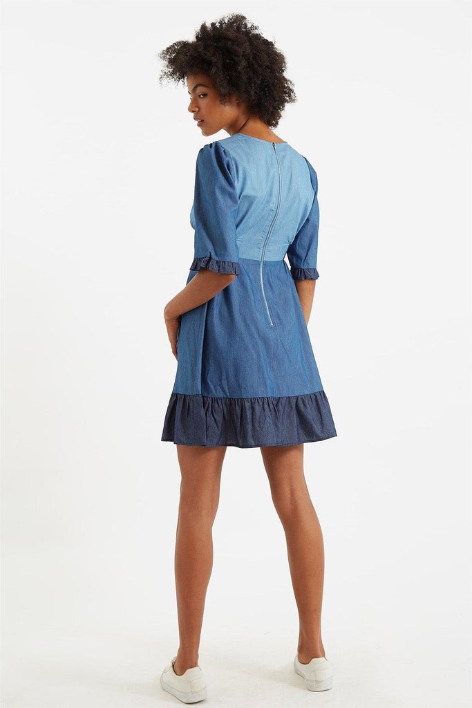 Honie Double Denim V-Neck Mini Dress - Louche London