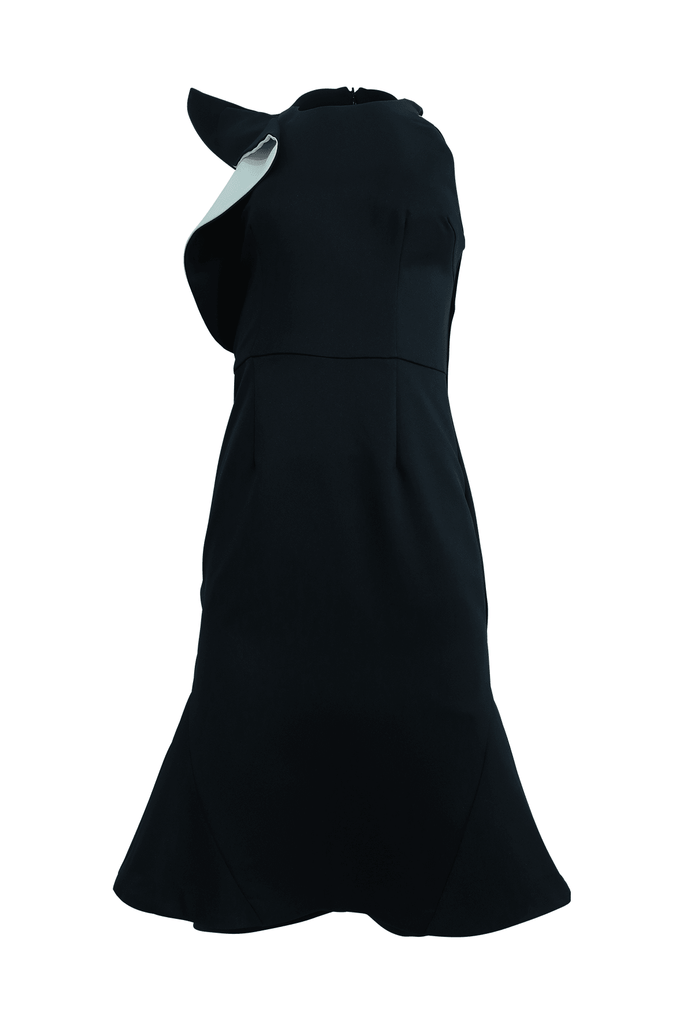 Black Asymmetrical Midi Dress With Ruffled Sleeve - Cooper St