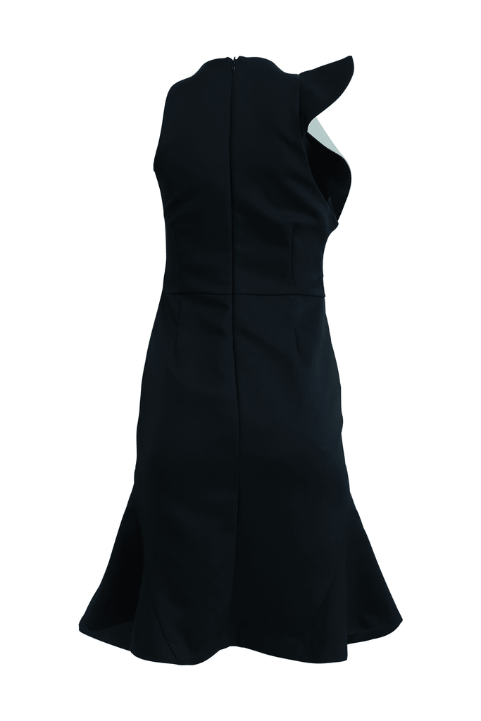 Black Asymmetrical Midi Dress With Ruffled Sleeve - Cooper St