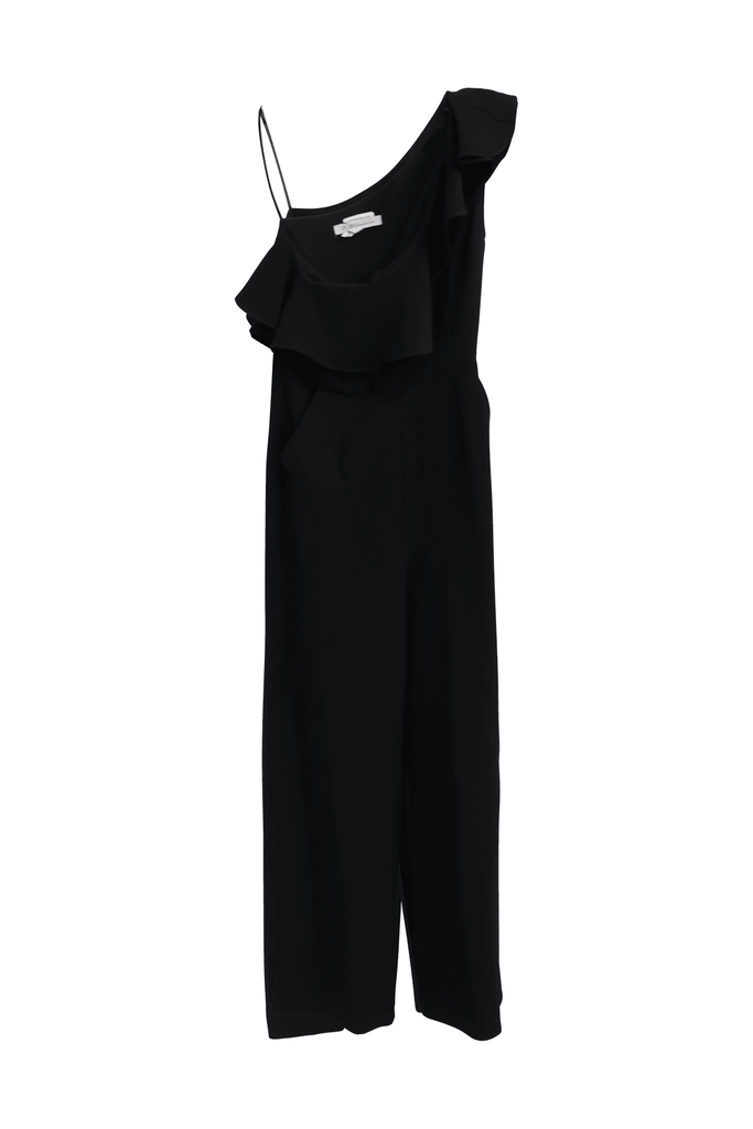 Black One-shoulder Ruffled Jumpsuit With Pockets - Bcbgeneration