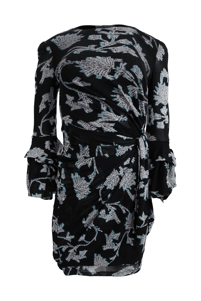 Black Ruched Midi Dress With Layered Sleeves - Diane Von Furstenberg