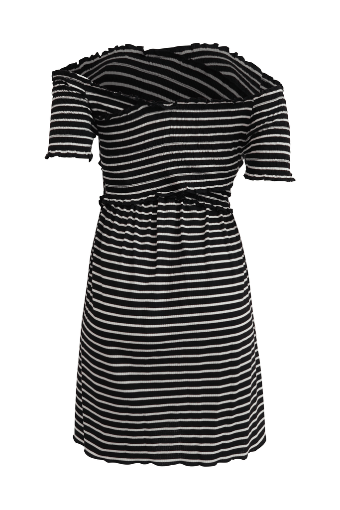 Black & White Striped Off-shoulder Mini Dress - Bb Dakota