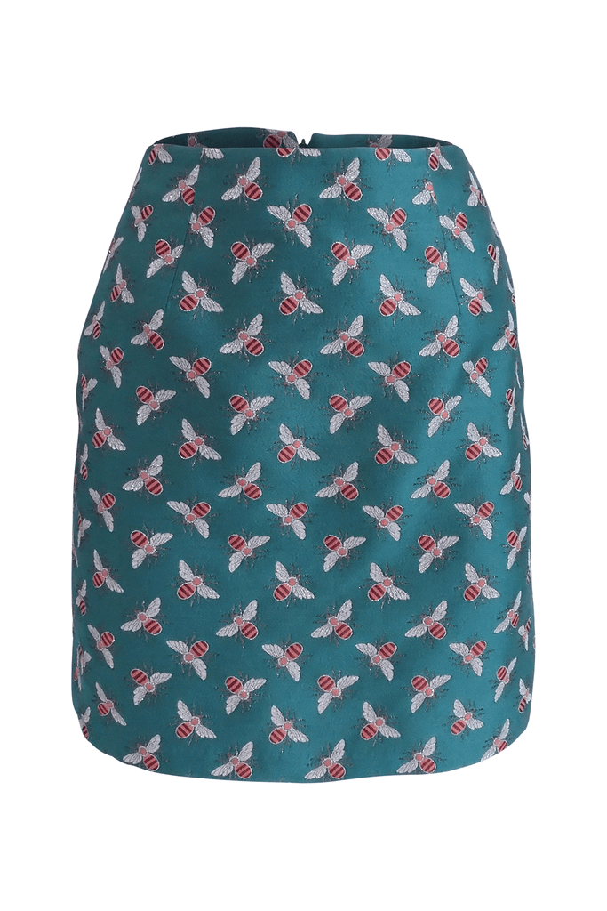 Teal A-line Skirt With Insect Prints - Alannah Hill