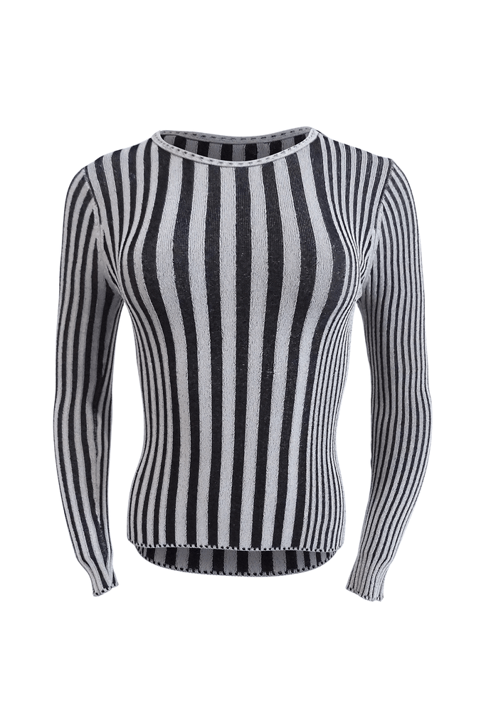 Black And White Striped Long-sleeve Top - Altuzzara