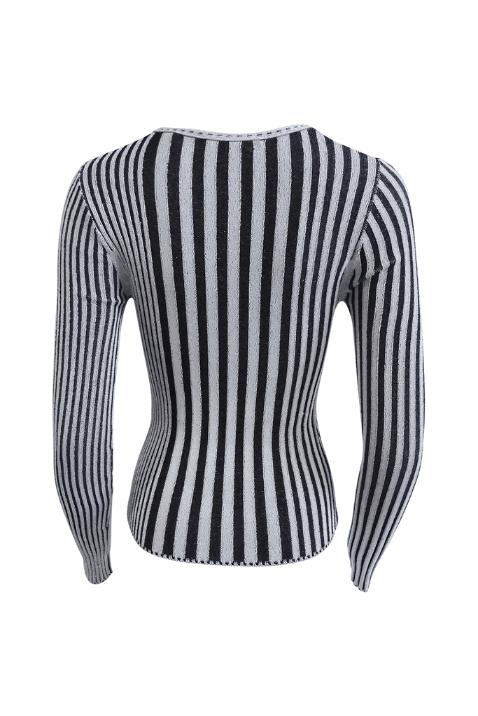 Black And White Striped Long-sleeve Top - Altuzzara
