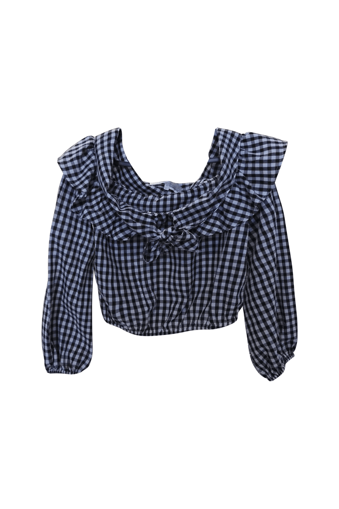 Checkered Off-Shoulder Crop Top With Ribbon - Lovers + Friends