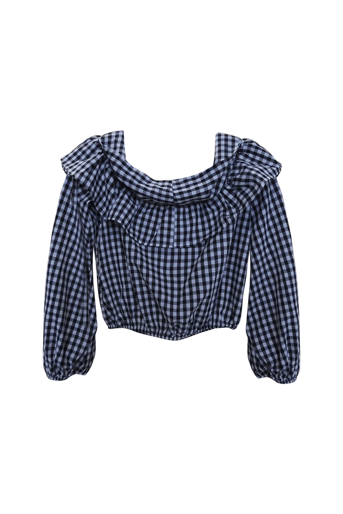 Checkered Off-Shoulder Crop Top With Ribbon - Lovers + Friends