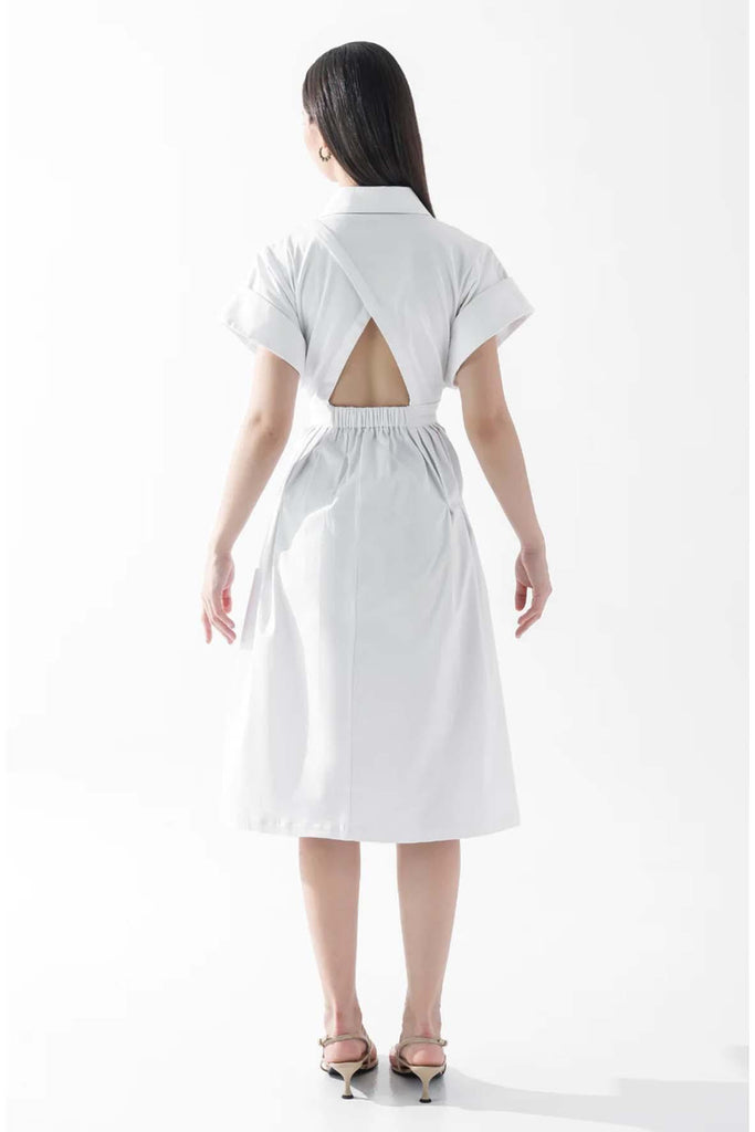 Pleat Detail Shirtdress In White - CAELI ECO LUXE