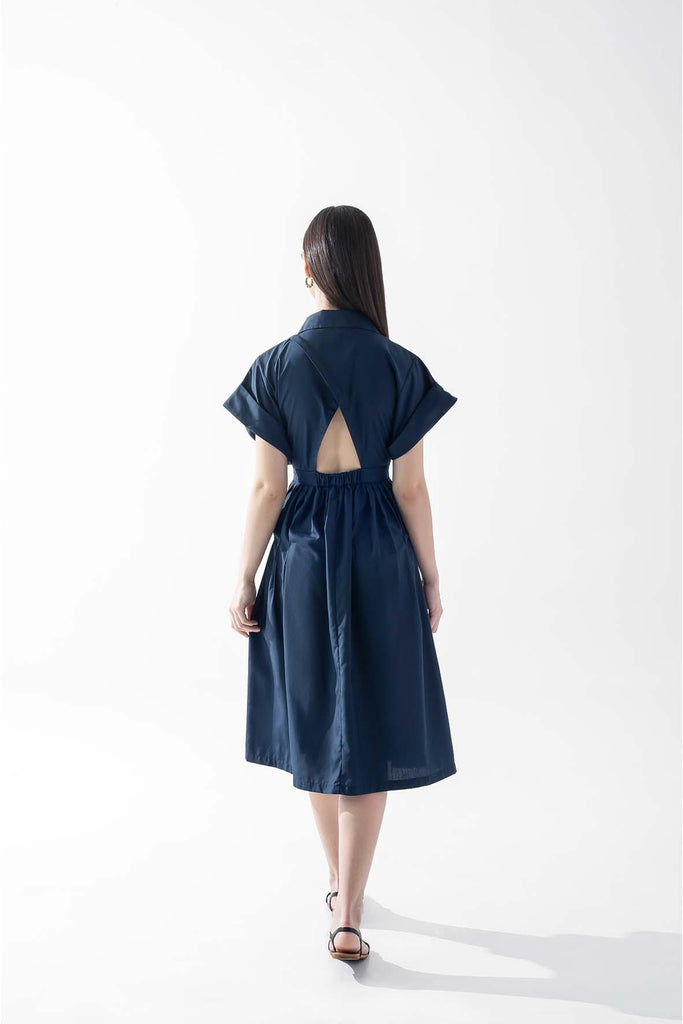 Pleat Detail Shirtdress In Midnight Blue - CAELI ECO LUXE
