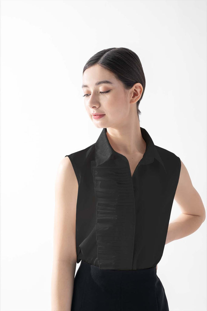 Pleat Front Shirt In Black - CAELI ECO LUXE
