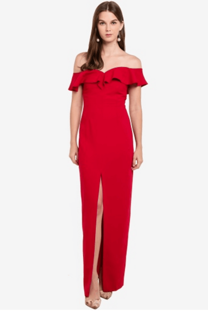 Annalise Maxi Off Shoulder Maxi Evening Dress in Red - Vesper