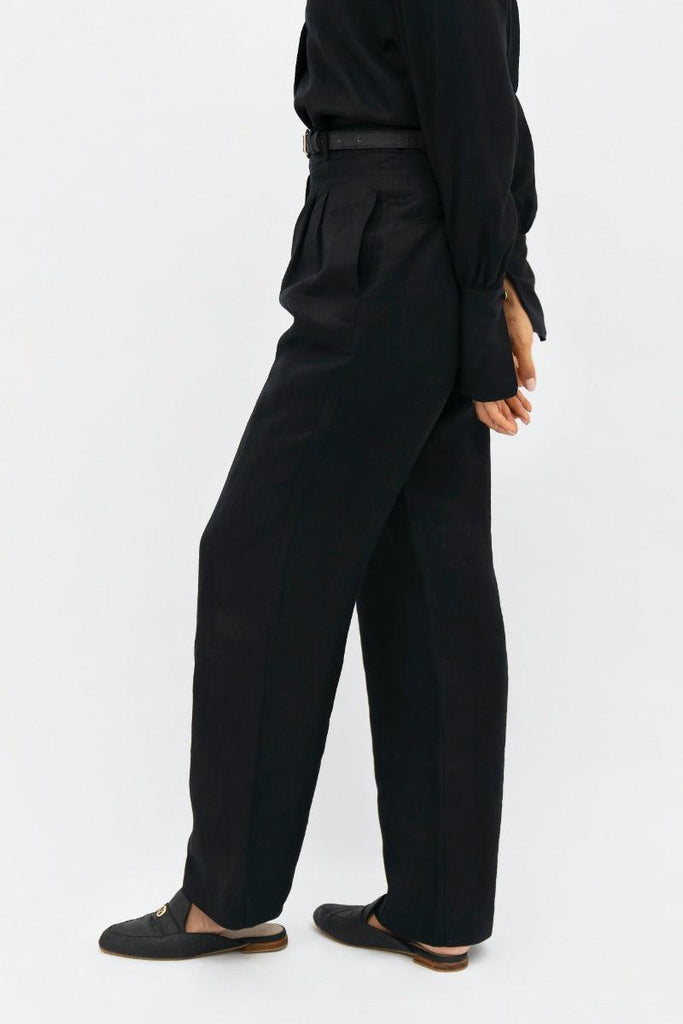 French Riviera Linen Wide Leg Pants in Licorice - 1 People