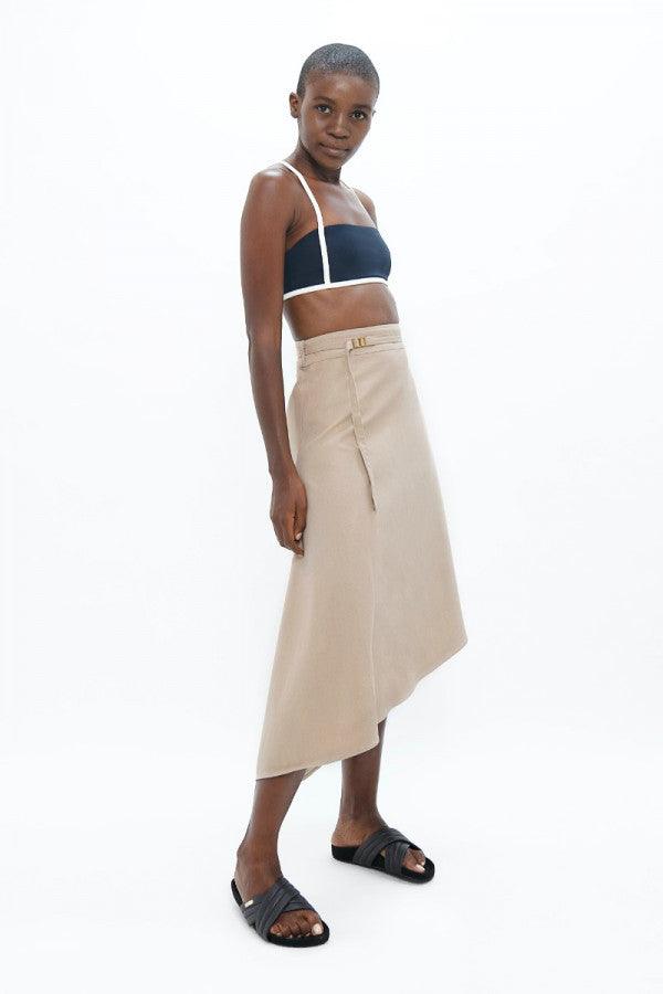 Mallorca Organic Cotton Asymmetric Skirt in Sand - 1 People