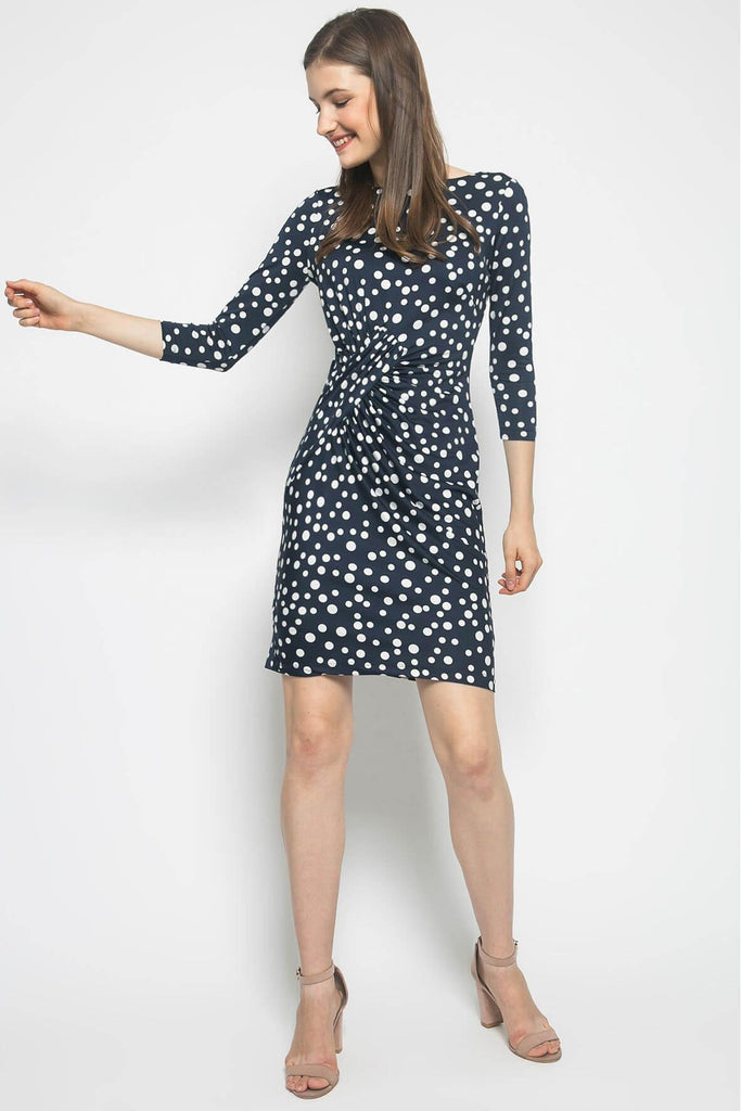 Front Ruched Dot Dress - Adrianna Papell