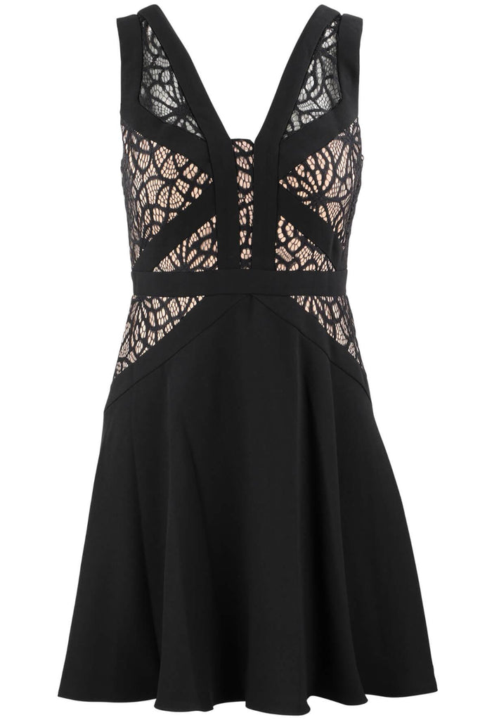 Sleeveless Crepe Cocktail Dress with Sheer Lace Bodice - Aidan Mattox