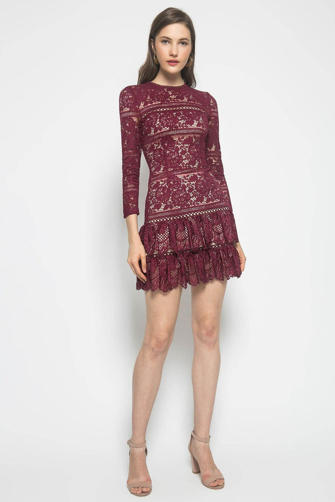 Melanie Long Sleeve Lace Mini Dress - Aijek